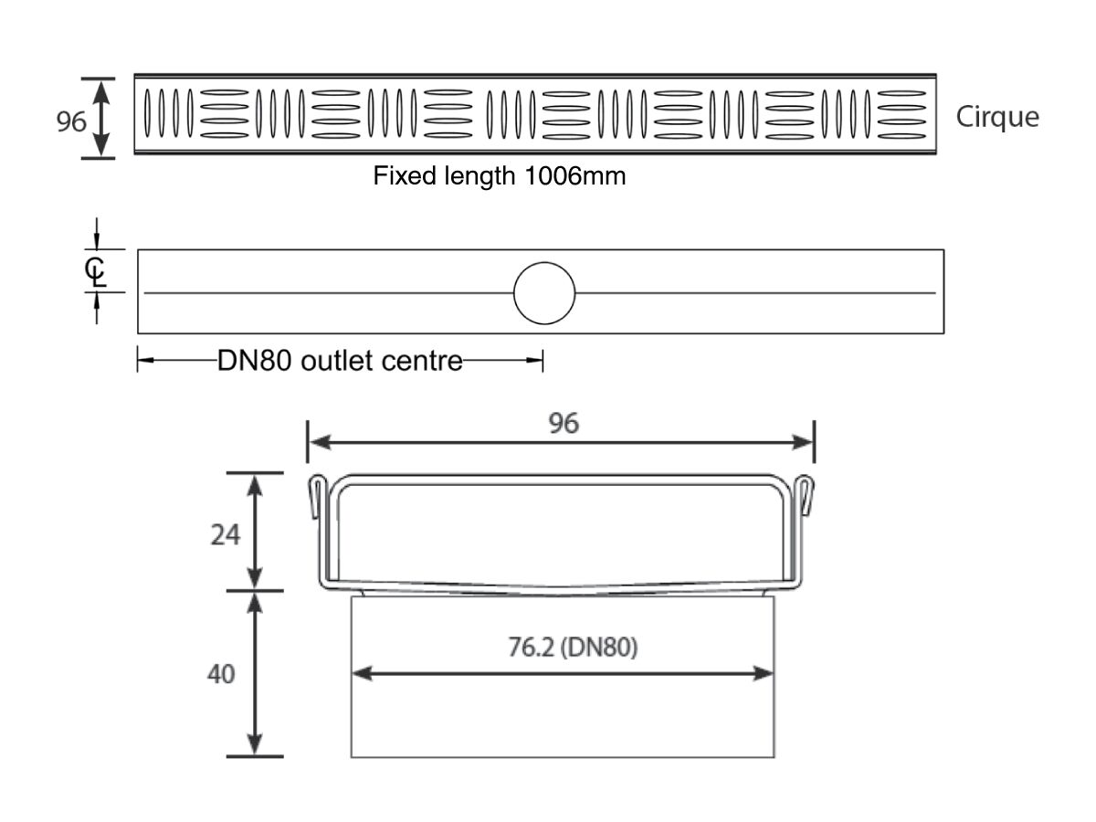 Reece Kado Lux Oval Shower Channel With Welded Ends Centre Outlet Satin 1000mm