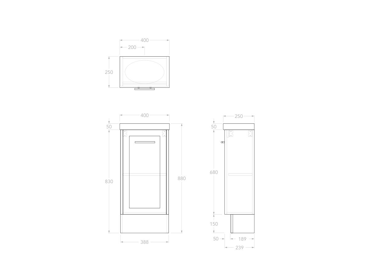 Reece Kado Lux Petite 400mm Floor Mounted Vanity Centre Basin 50mm Caesarstone Mineral Top (Basin Included)