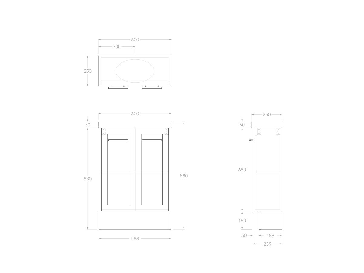 Reece Kado Lux Petite 600mm Floor Mounted Vanity Centre Basin 50mm Caesarstone Mineral Top (Basin Included)