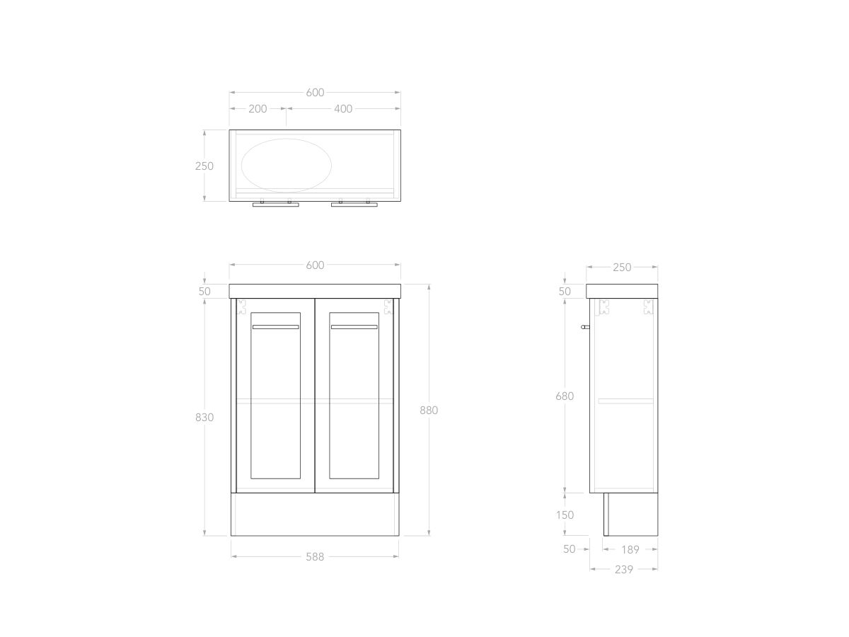 Reece Kado Lux Petite 600mm Floor Mounted Vanity Left Hand Basin 50mm Cherry Pie Top (Basin Included)