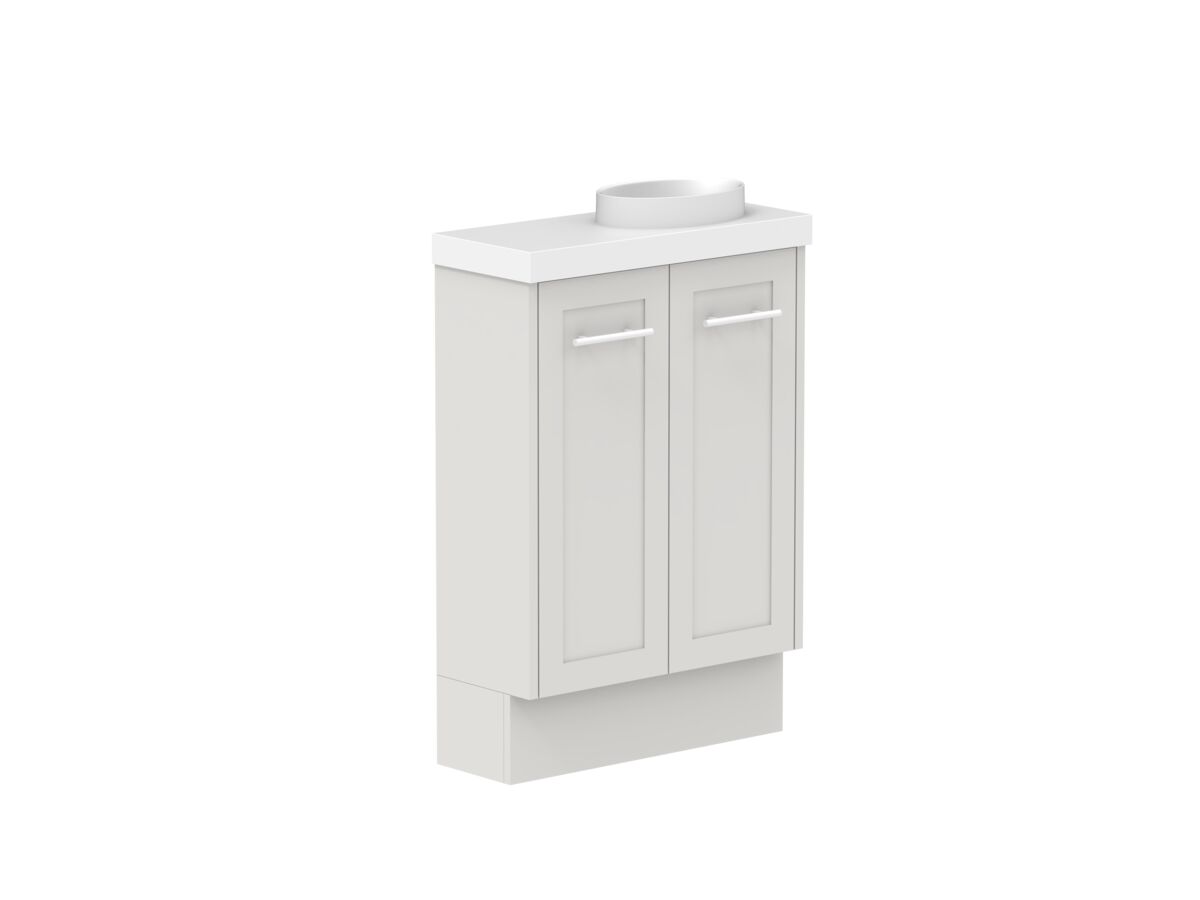 Reece Kado Lux Petite 600mm Floor Mounted Vanity Right Hand Basin 50mm Caesarstone Mineral Top (Basin Included)