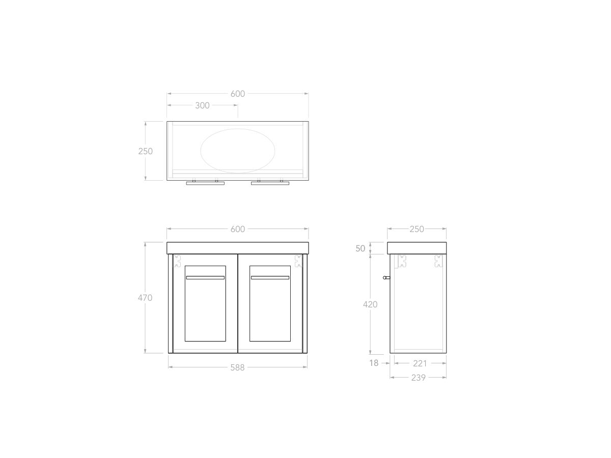 Reece Kado Lux Petite 600mm Wall Hung Vanity Centre Basin 50mm Cherry Pie Top (Basin Included)
