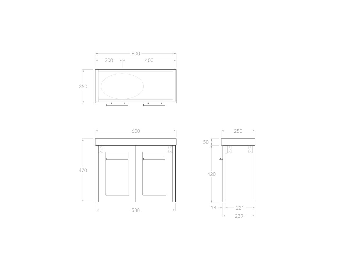 Reece Kado Lux Petite 600mm Wall Hung Vanity Left Hand Basin 50mm Durasein Top (Basin Included)