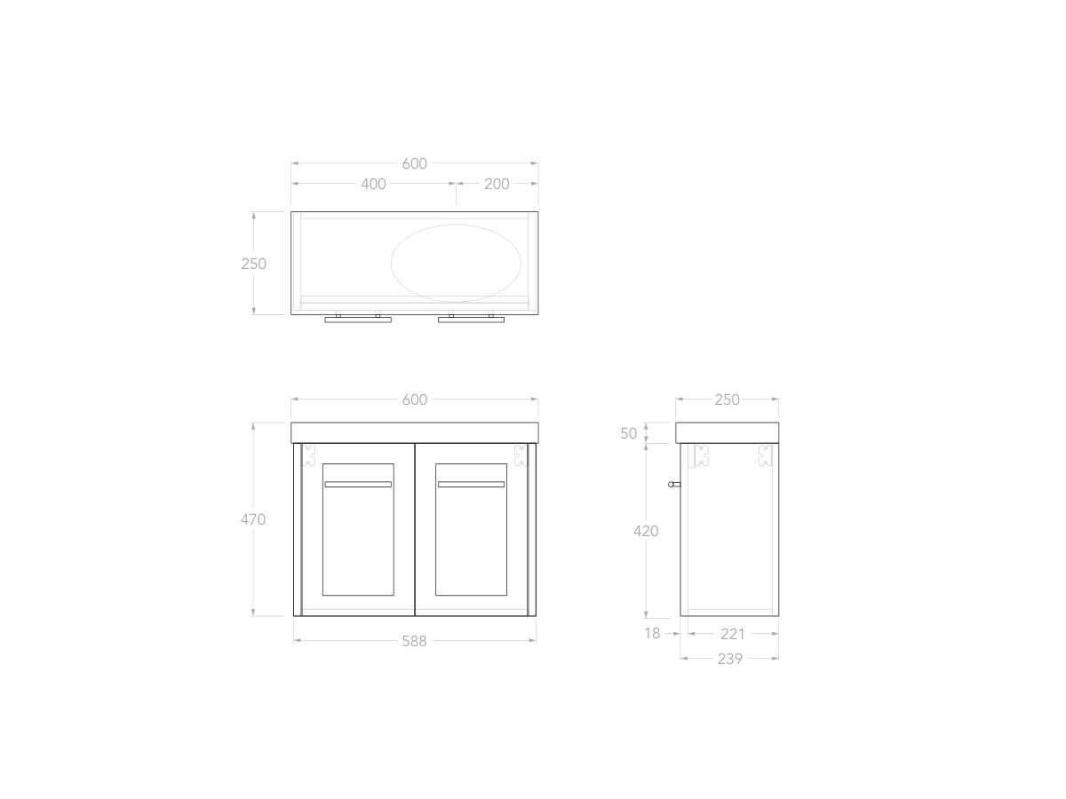 Reece Kado Lux Petite 600mm Wall Hung Vanity Right Hand Basin 50mm Durasein Top (Basin Included)