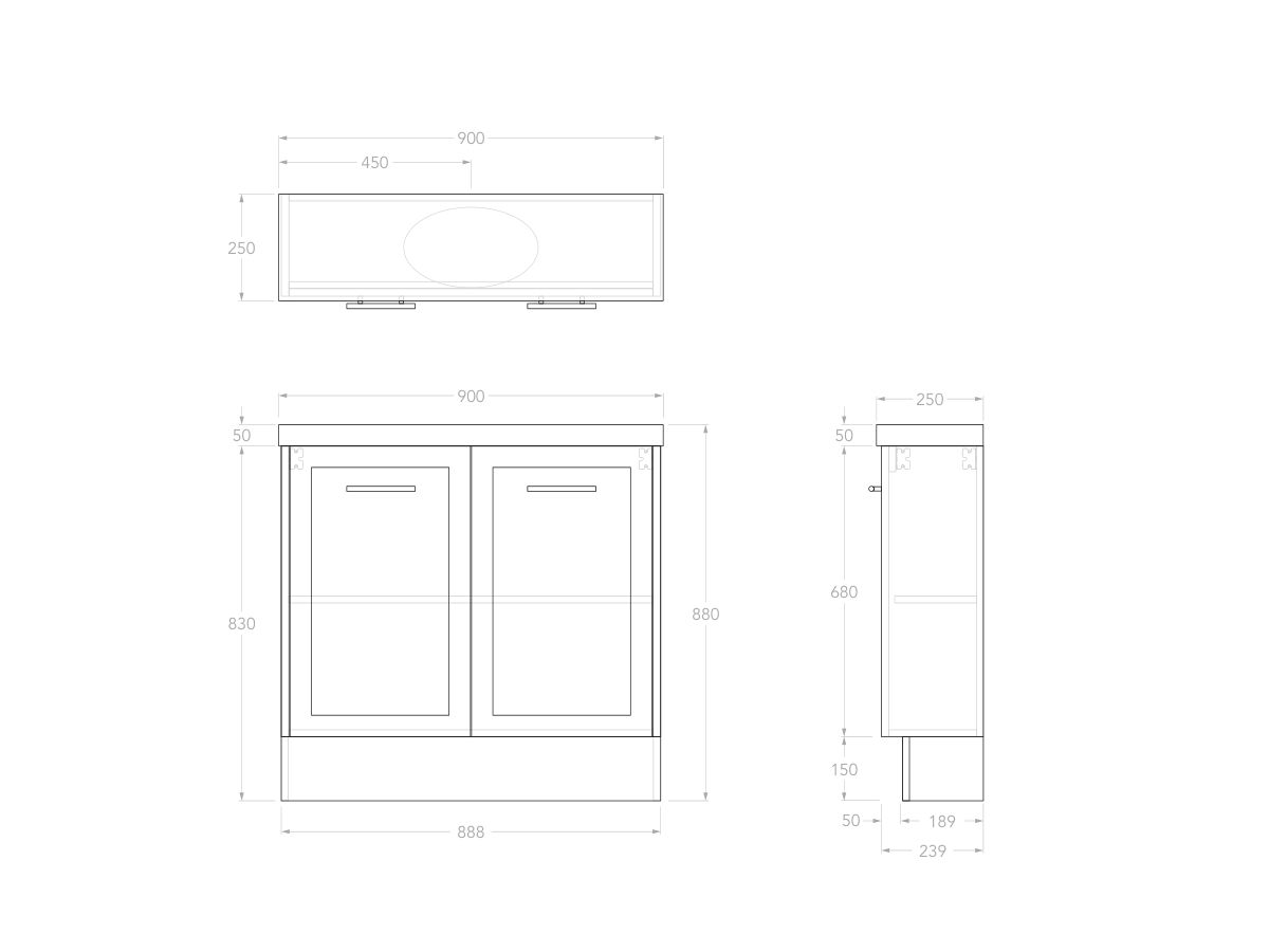 Reece Kado Lux Petite 900mm Floor Mounted Vanity Centre Basin 50mm Durasein Top (Basin Included)
