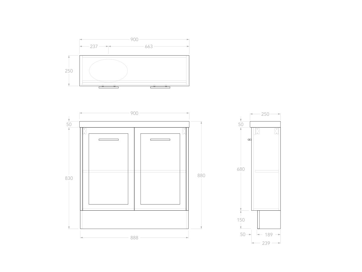 Reece Kado Lux Petite 900mm Floor Mounted Vanity Left Hand Basin 50mm Caesarstone Mineral Top (Basin Included)