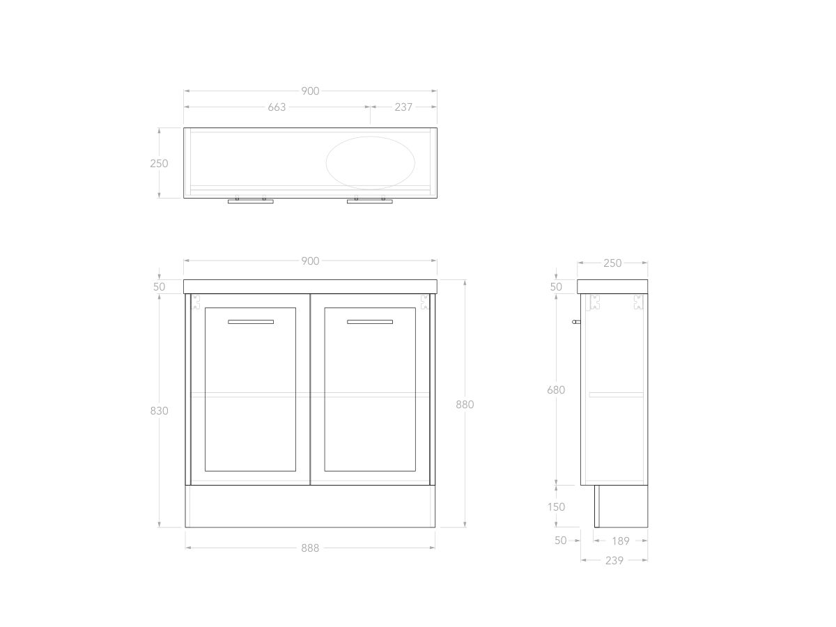 Reece Kado Lux Petite 900mm Floor Mounted Vanity Right Hand Basin 50mm Caesarstone Mineral Top (Basin Included)