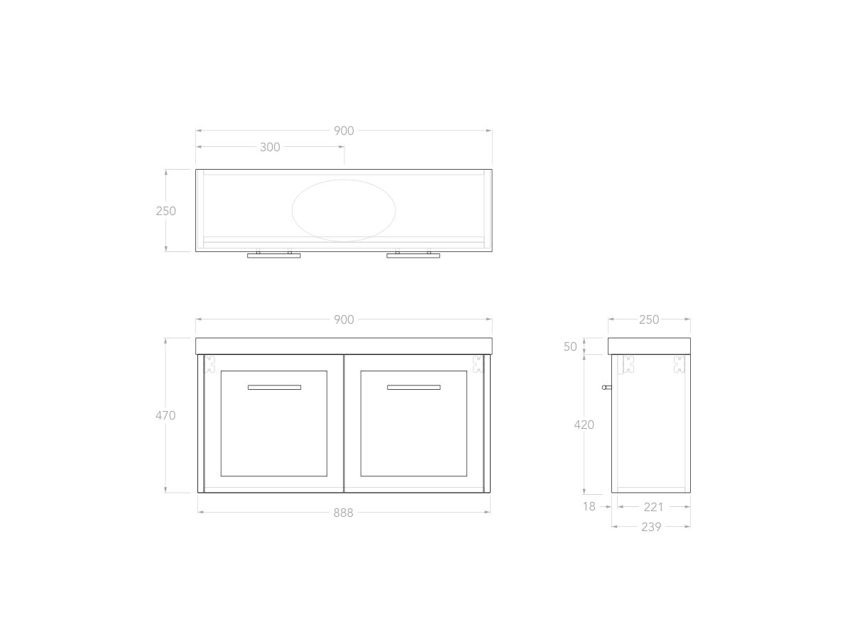 Reece Kado Lux Petite 900mm Wall Hung Vanity Centre Basin 50mm Caesarstone Mineral Top (Basin Included)