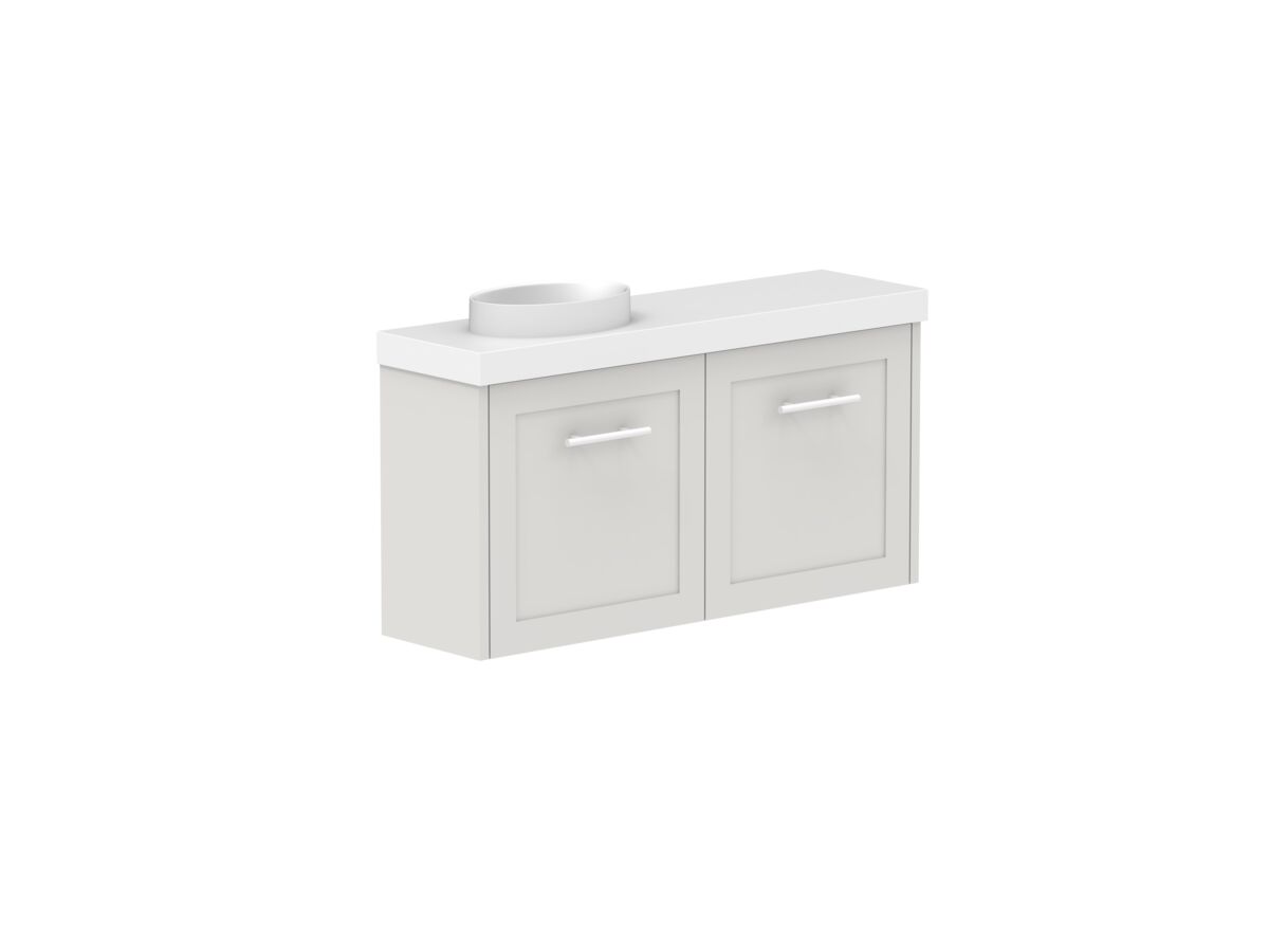 Reece Kado Lux Petite 900mm Wall Hung Vanity Left Hand Basin 50mm Caesarstone Mineral Top (Basin Included)