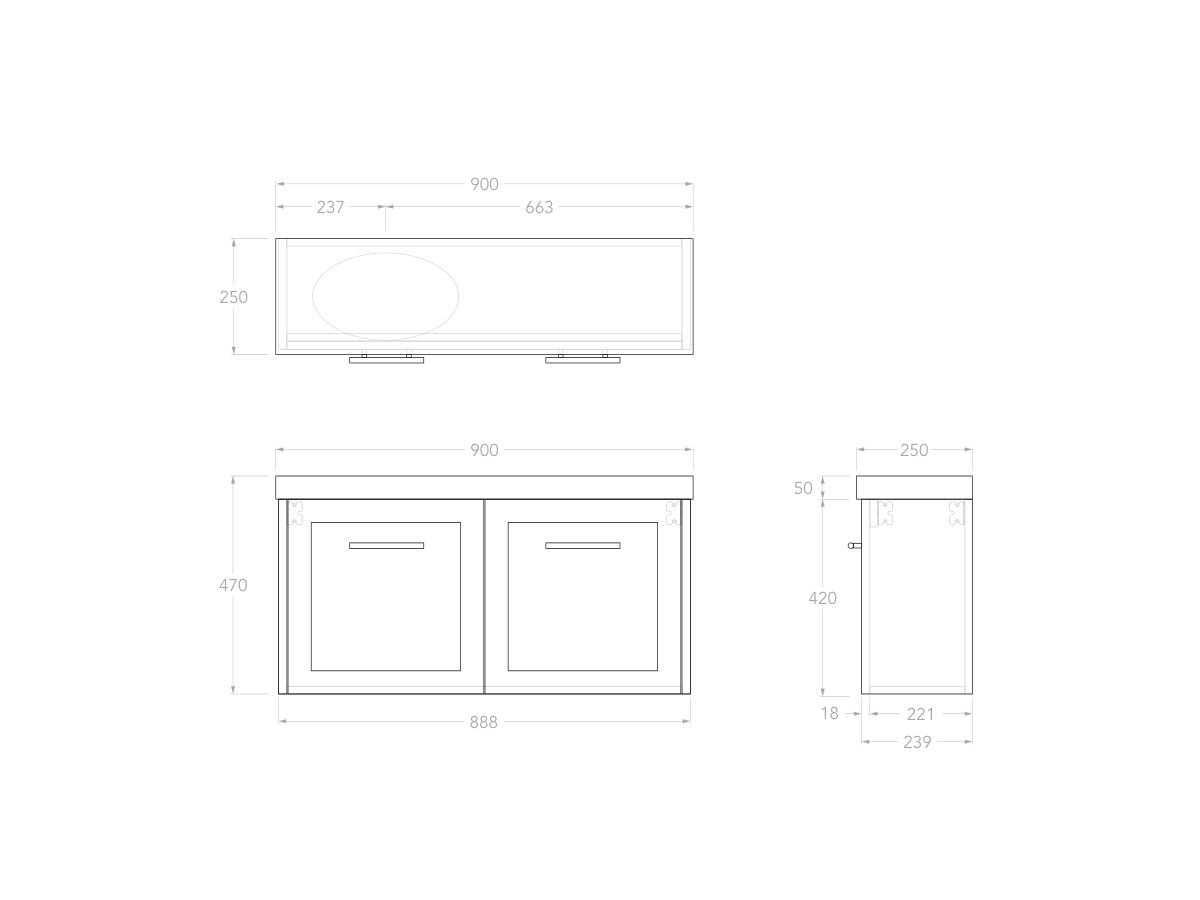 Reece Kado Lux Petite 900mm Wall Hung Vanity Left Hand Basin 50mm Caesarstone Mineral Top (Basin Included)