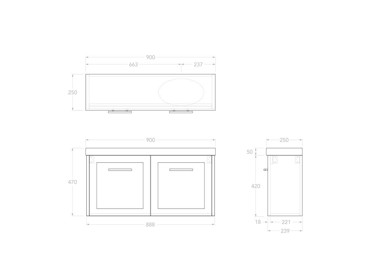 Reece Kado Lux Petite 900mm Wall Hung Vanity Right Hand Basin 50mm Cherry Pie Top (Basin Included)