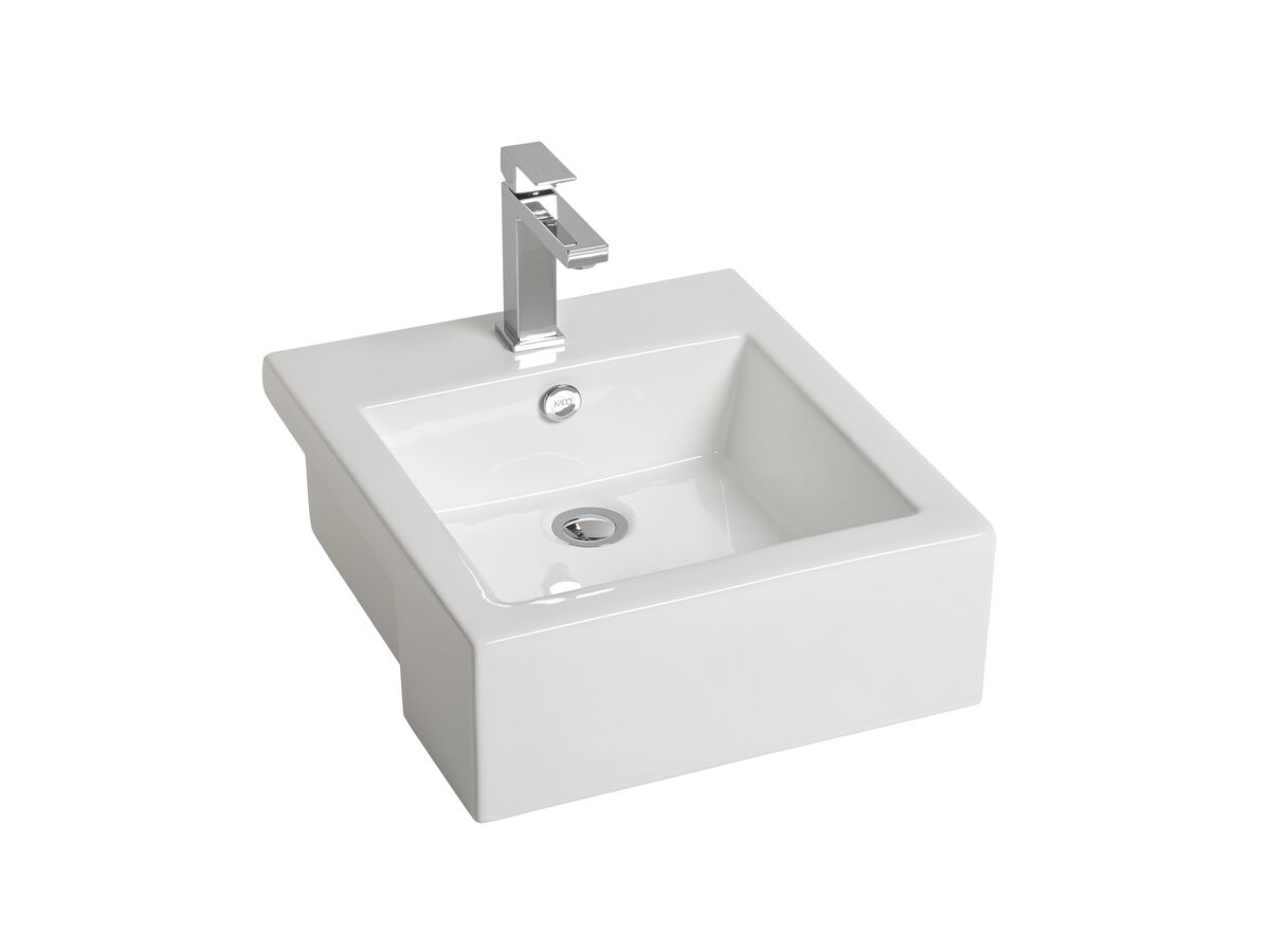 Reece Kado Lux Semi Recessed Basin 410mm X 460mm 1 Taphole White With Overflow
