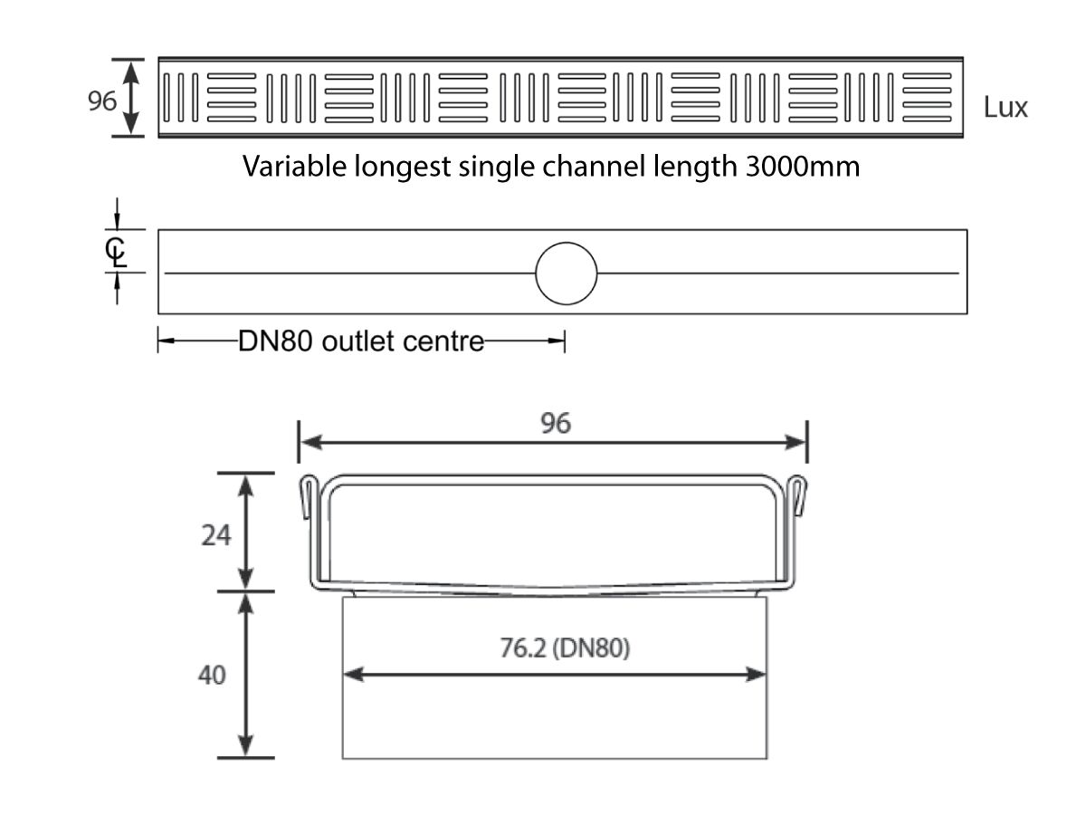 Reece Kado Lux Shower Channel Custom Welded Ends Made To Length Satin