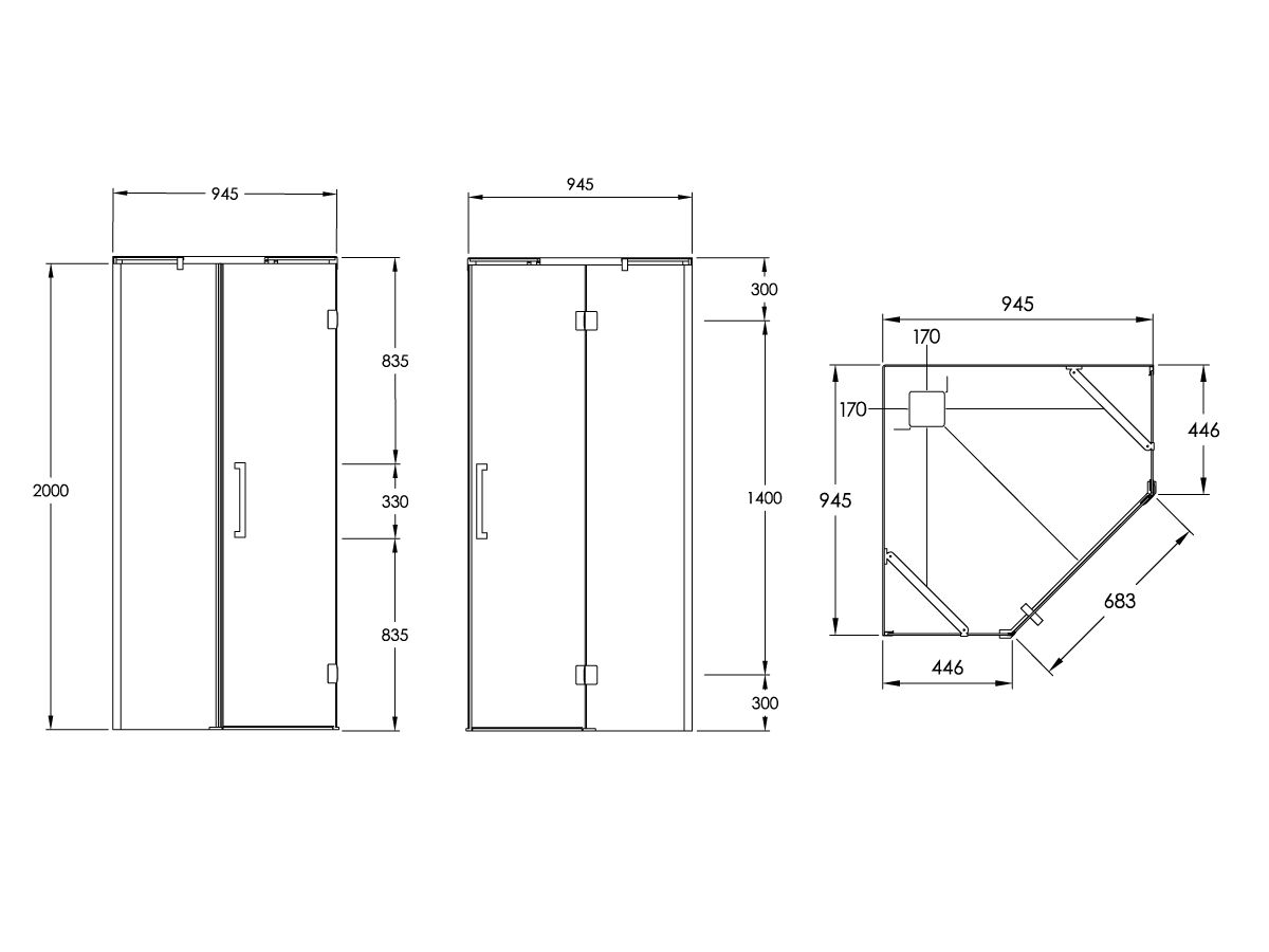 Reece Kado Lux Shower System Angled 1000mm X 1000mm Rear Outlet Chrome