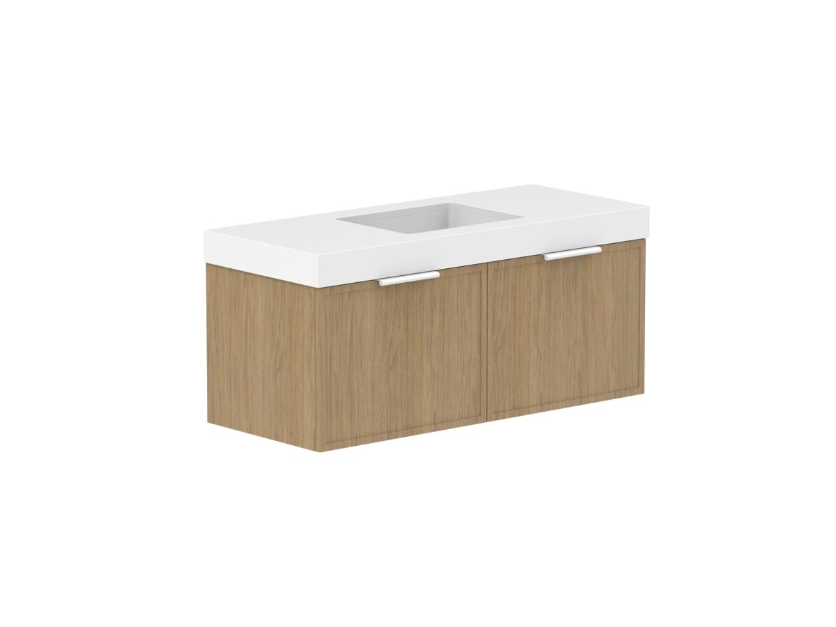 reece Kado Lux Slim All Drawer 1200mm Wall Hung Vanity Centre Basin 90mm Durasein Top