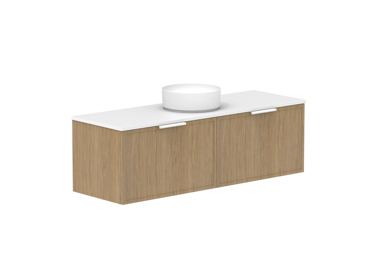 reece Kado Lux Slim All Drawer 1500mm Wall Hung Vanity Centre Basin 20mm Caesarstone Mineral Top