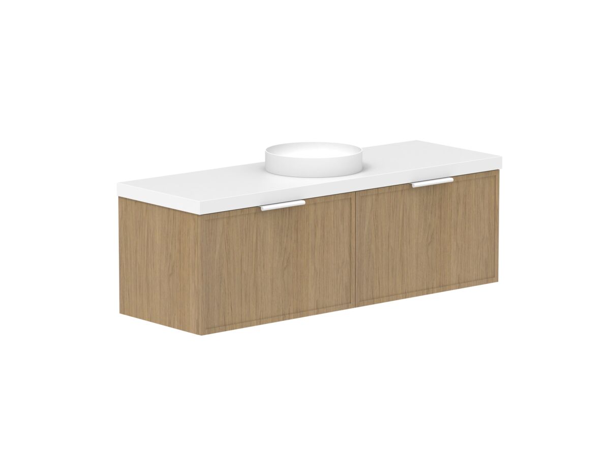 reece Kado Lux Slim All Drawer 1500mm Wall Hung Vanity Centre Basin 50mm Caesarstone Mineral Top