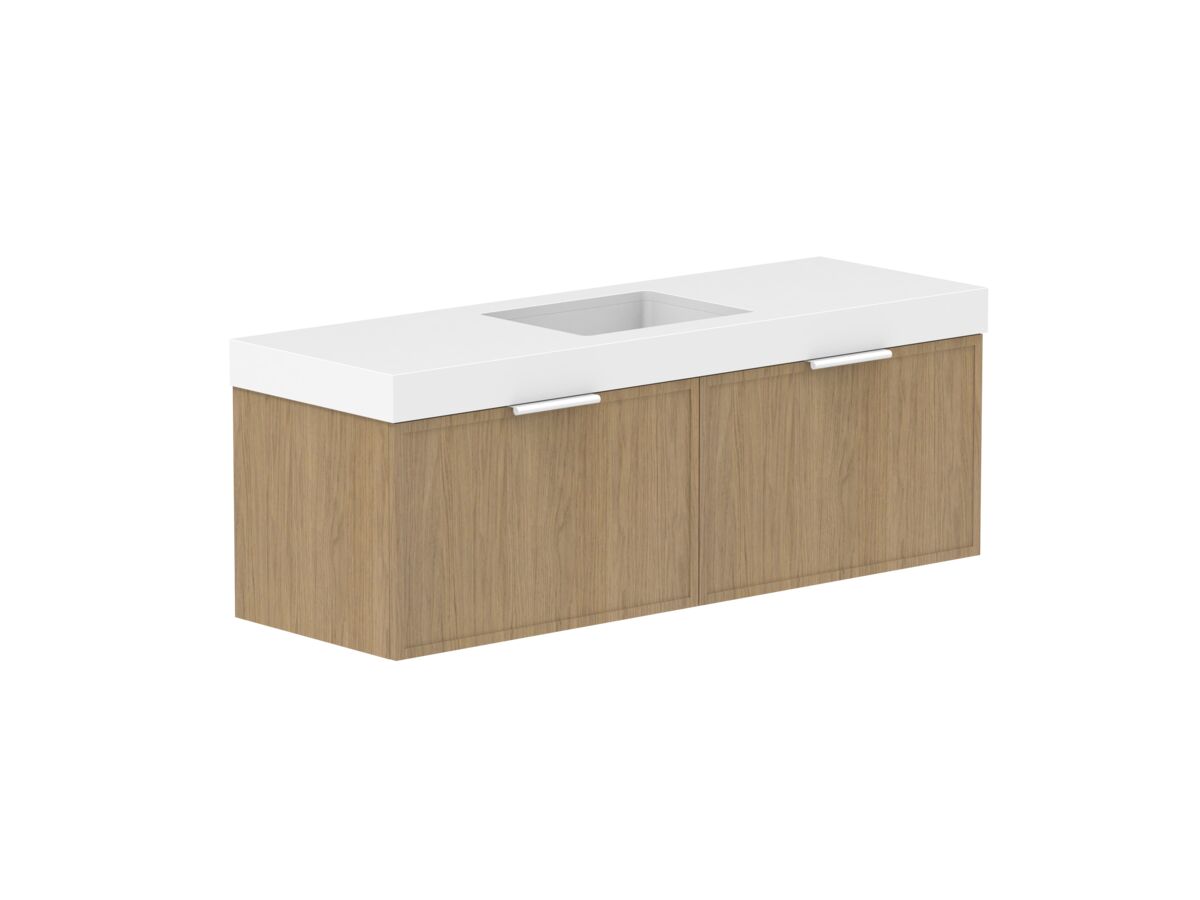 reece Kado Lux Slim All Drawer 1500mm Wall Hung Vanity Centre Basin 90mm Caesarstone Mineral Top