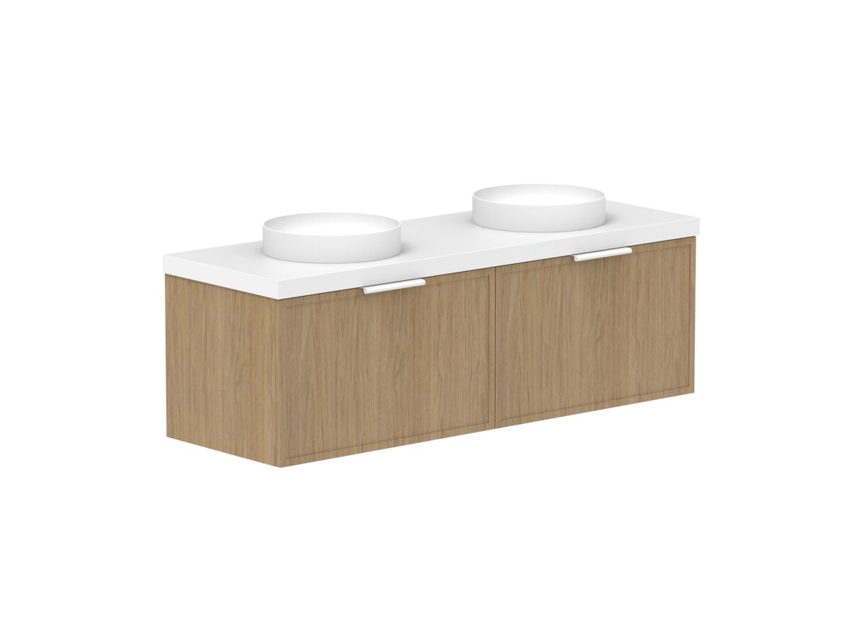reece Kado Lux Slim All Drawer 1500mm Wall Hung Vanity Double Basin 50mm Caesarstone Mineral Top