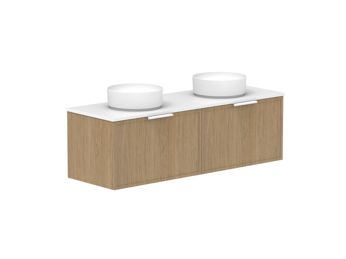 reece Kado Lux Slim All Drawer 1500mm Wall Hung Vanity Double Basin 20mm Cherry Pie Top