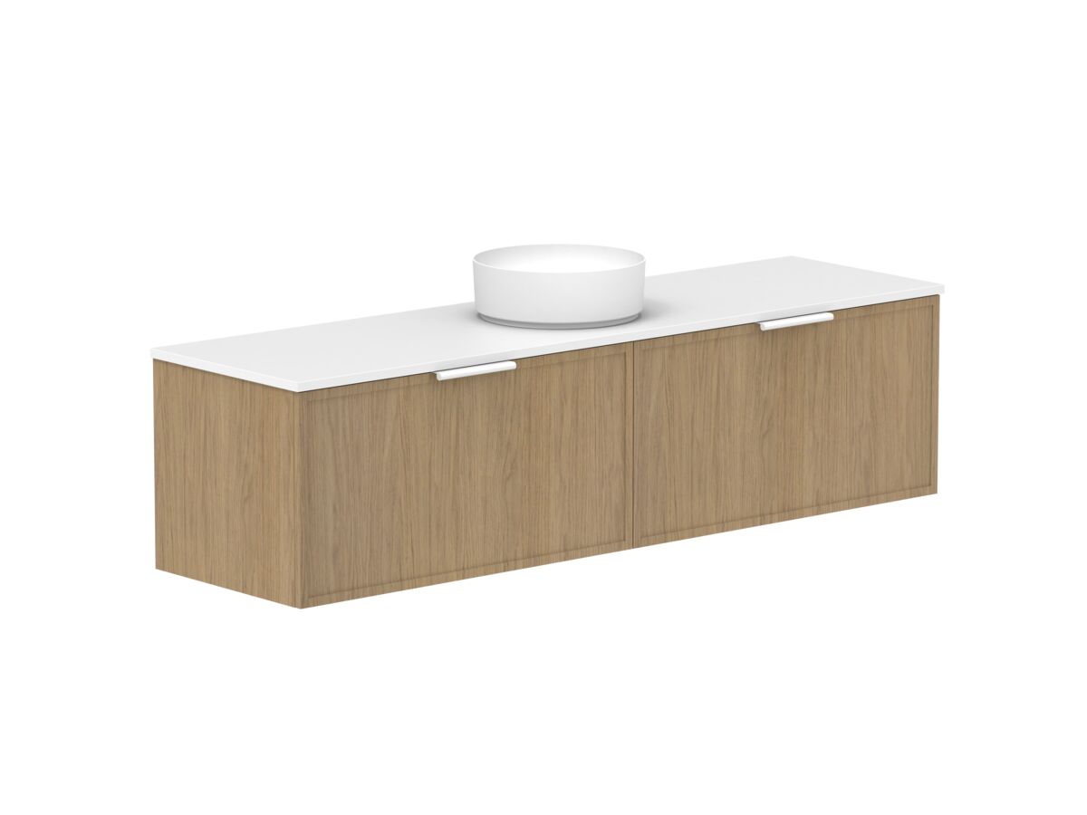 reece Kado Lux Slim All Drawer 1800mm Wall Hung Vanity Centre Basin 20mm Caesarstone Mineral Top