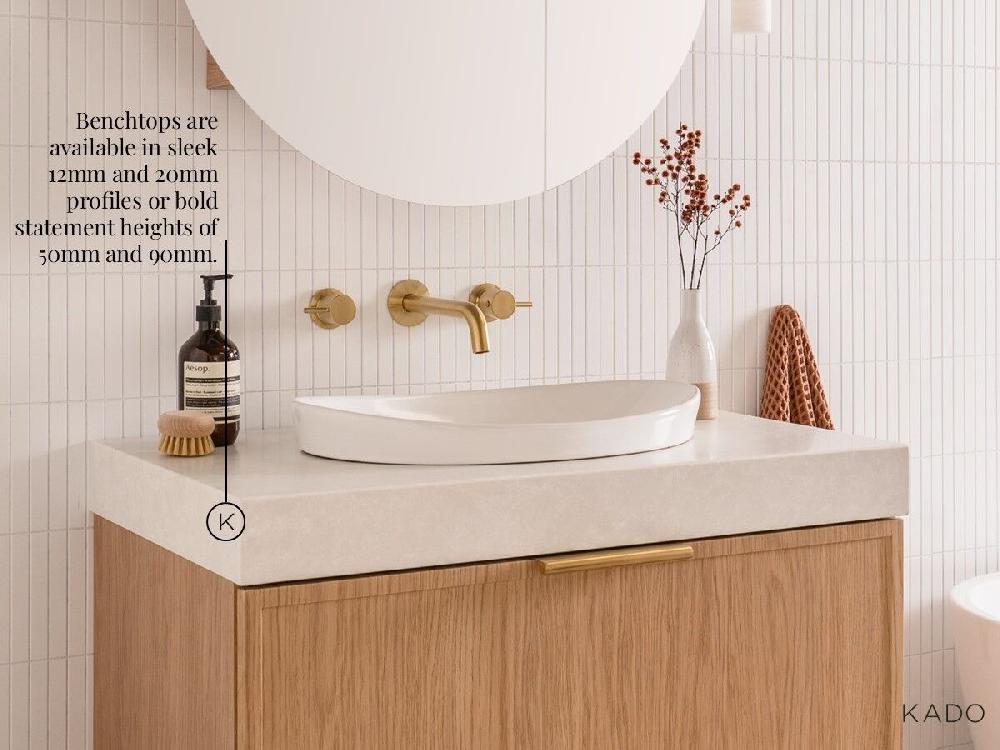 Reece Kado Lux Slim All Drawer 1800mm Wall Hung Vanity Centre Basin 90mm Caesarstone Mineral Top