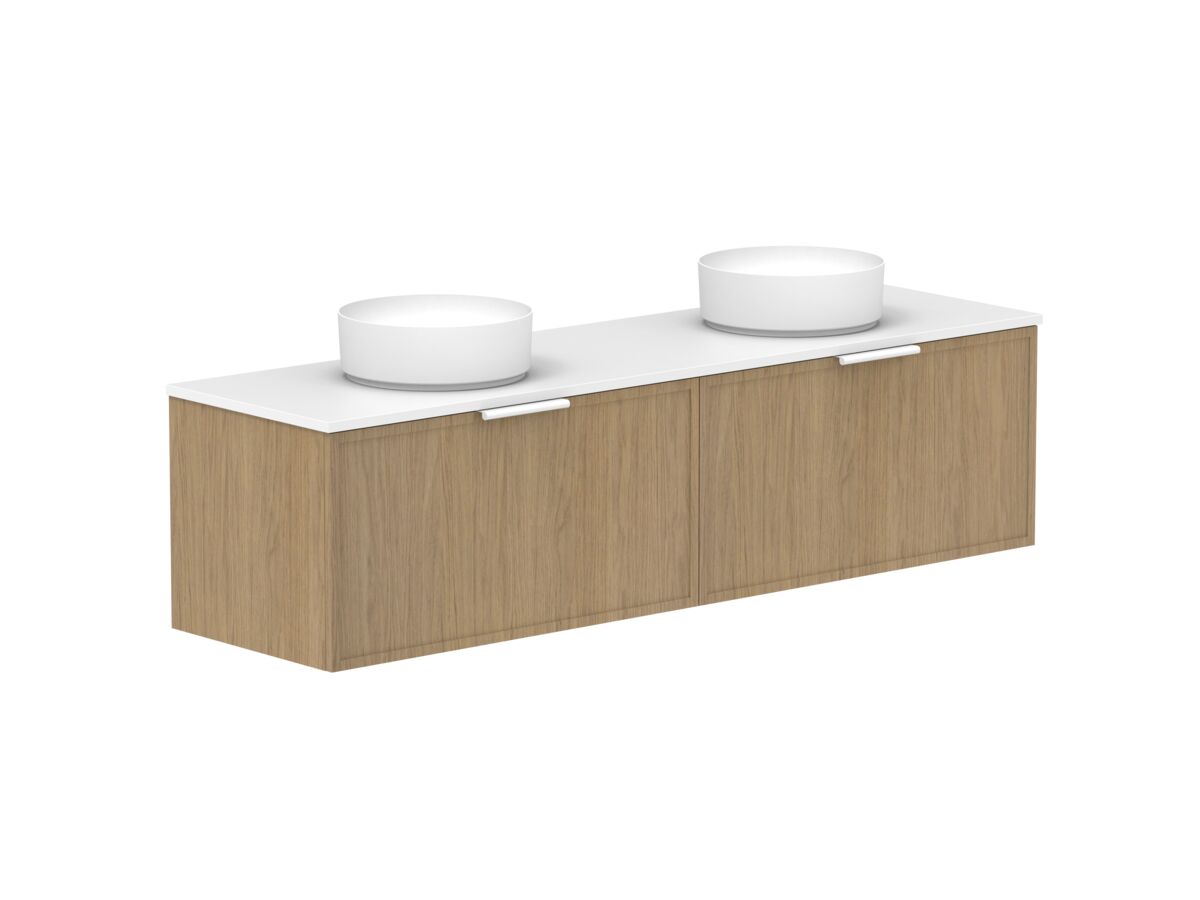reece Kado Lux Slim All Drawer 1800mm Wall Hung Vanity Double Basin 20mm Cherry Pie Top