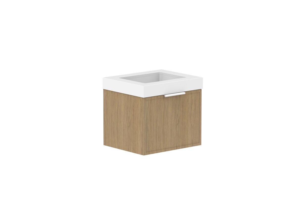 reece Kado Lux Slim All Drawer 600mm Wall Hung Vanity Centre Basin 90mm Durasein Top