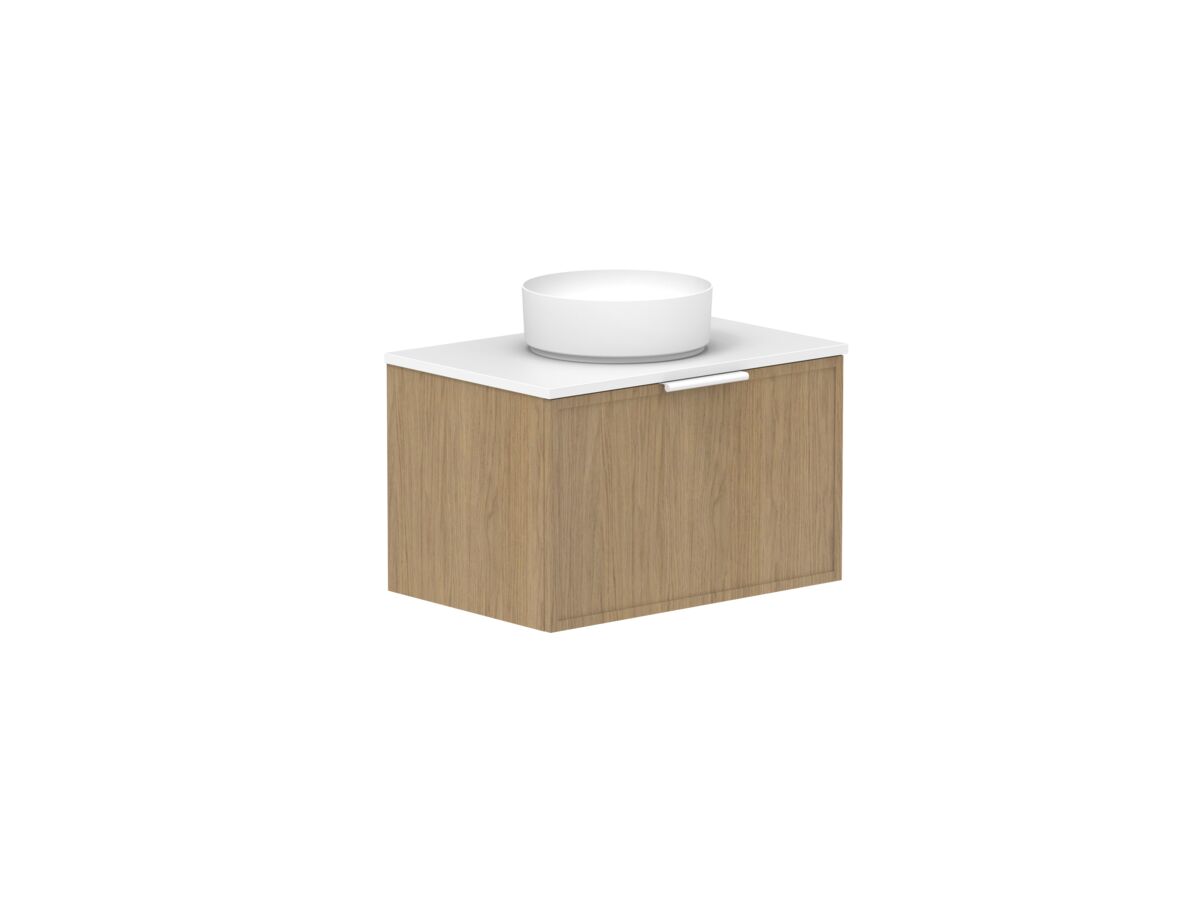 reece Kado Lux Slim All Drawer 750mm Wall Hung Vanity Centre Basin 20mm Cherry Pie Top