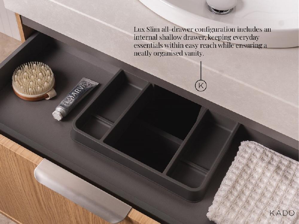 Reece Kado Lux Slim All Drawer 900mm Wall Hung Vanity Centre Basin 90mm Cherry Pie Top