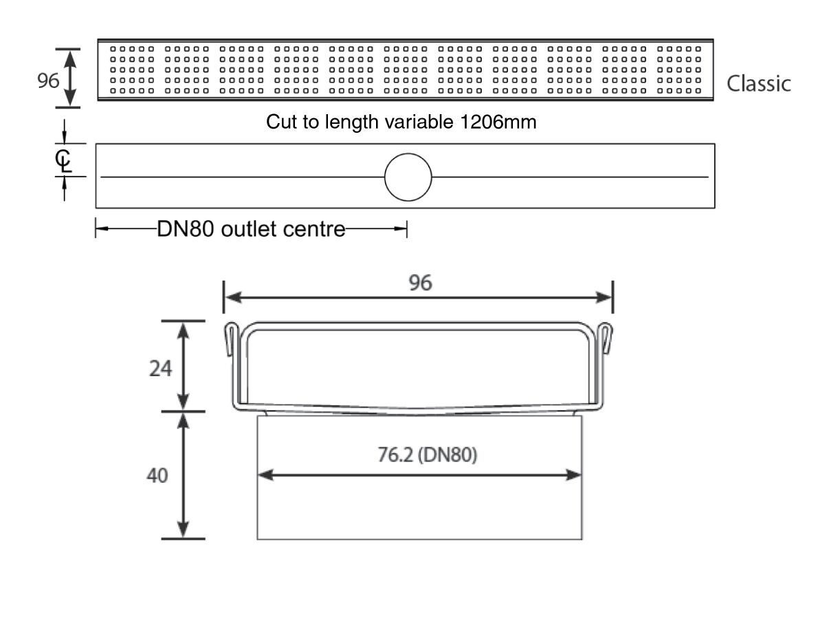 Reece Kado Lux Square Shower Channel Kit Satin 1200mm