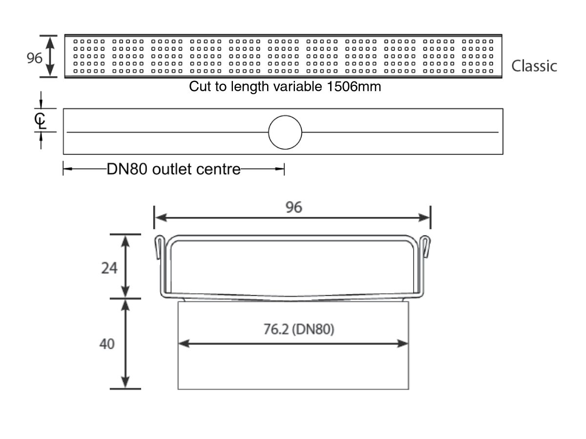 Reece Kado Lux Square Shower Channel Kit Satin 1500mm