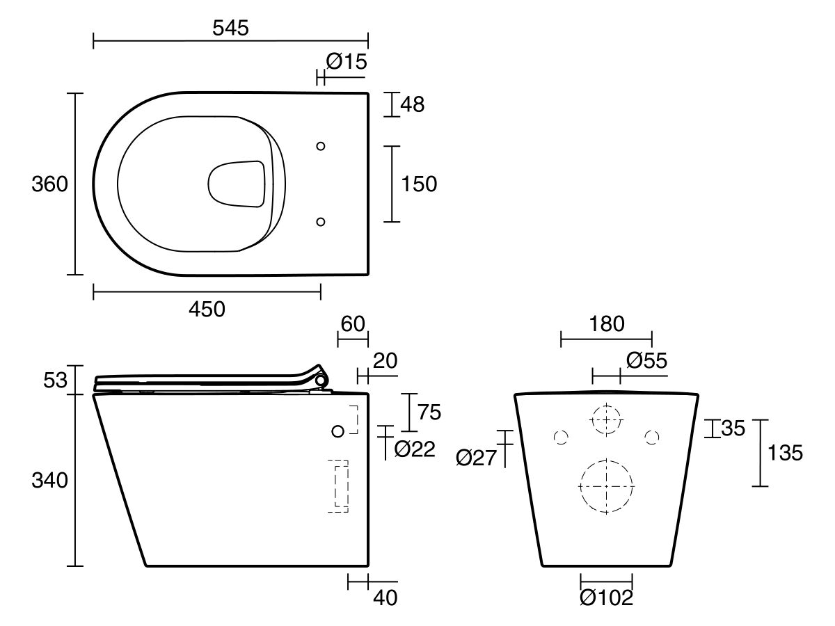 Reece Kado Lux Wall Hung Rimless Plus Pan With Soft Close Quick Release Thin Seat White (4 Star)