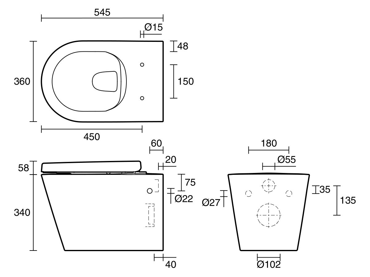 Reece Kado Lux Wall Hung Rimless Plus Pan With Soft Close Quick Release Seat White (4 Star)