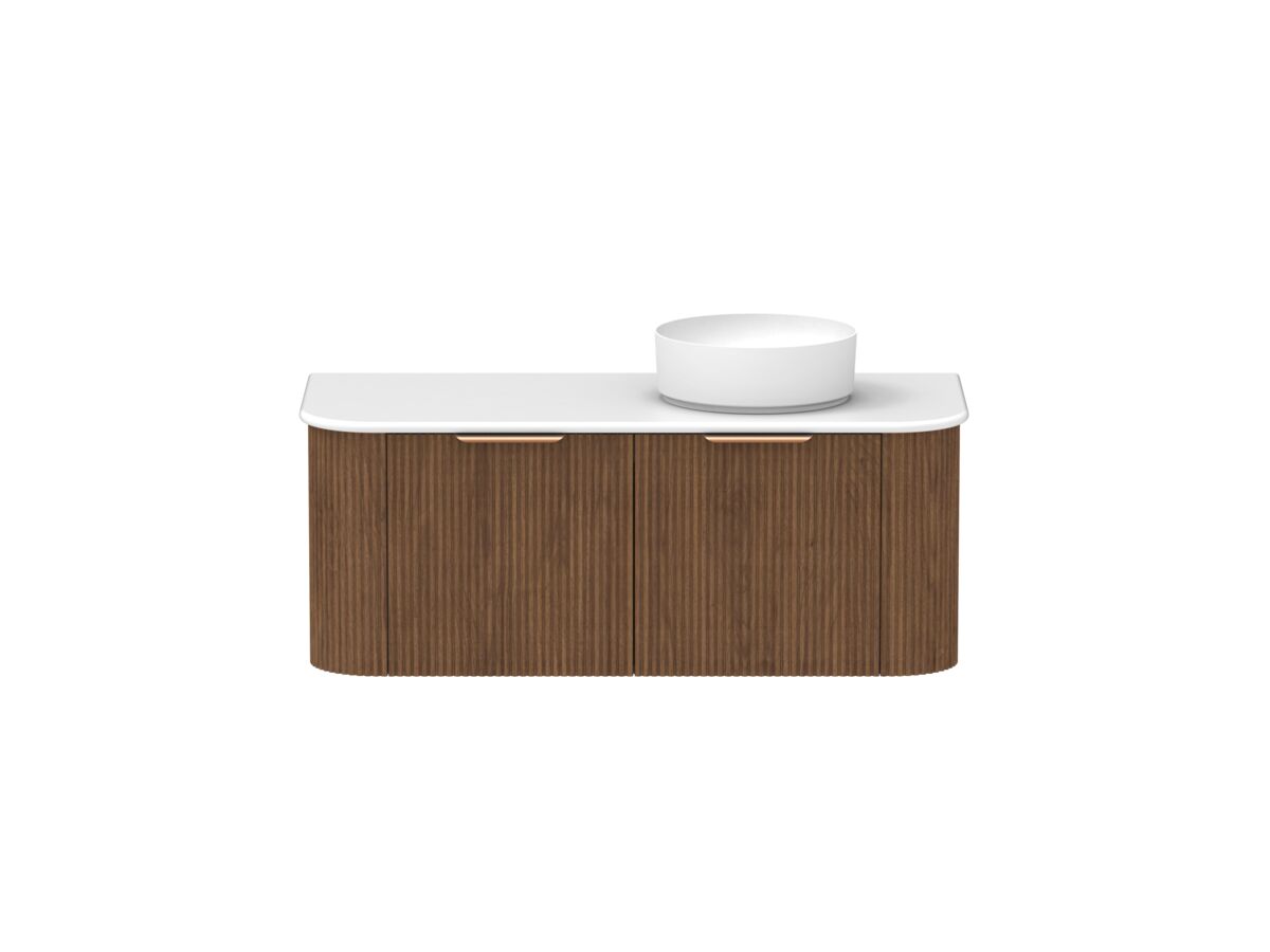reece Kado Neue Fluted Double Curve All Door 1200mm Wall Hung Vanity Right Hand Basin 20mm Caesarstone Mineral Top
