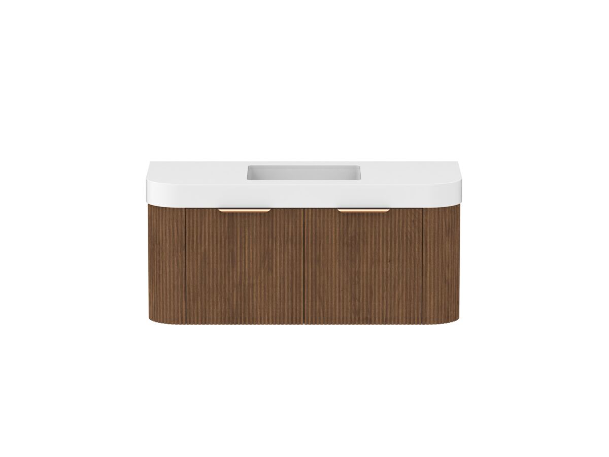 reece Kado Neue Fluted Double Curve All Door 1200mm Wall Hung Vanity Centre Basin 90mm Durasein Top