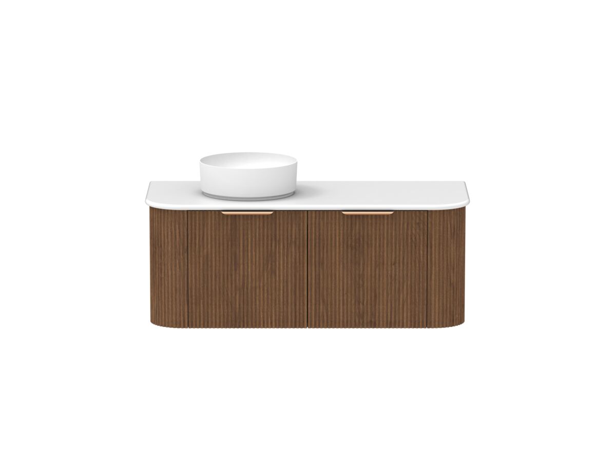 reece Kado Neue Fluted Double Curve All Door 1200mm Wall Hung Vanity Left Hand Basin 20mm Cherry Pie Top