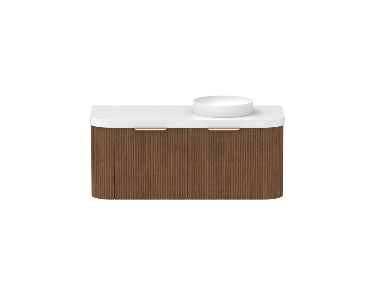 reece Kado Neue Fluted Double Curve All Door 1200mm Wall Hung Vanity Right Hand Basin 50mm Durasein Top