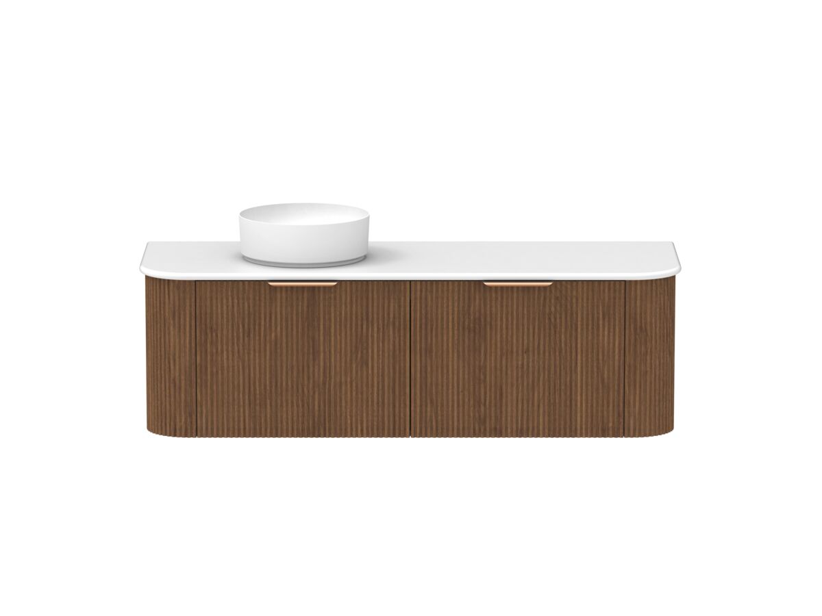 reece Kado Neue Fluted Double Curve All Door 1500mm Wall Hung Vanity Left Hand Basin 20mm Caesarstone Mineral Top