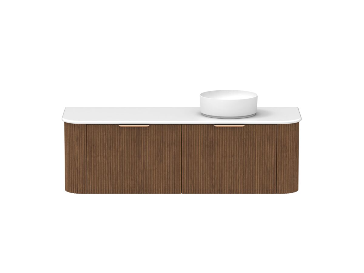 reece Kado Neue Fluted Double Curve All Door 1500mm Wall Hung Vanity Right Hand Basin 20mm Cherry Pie Top