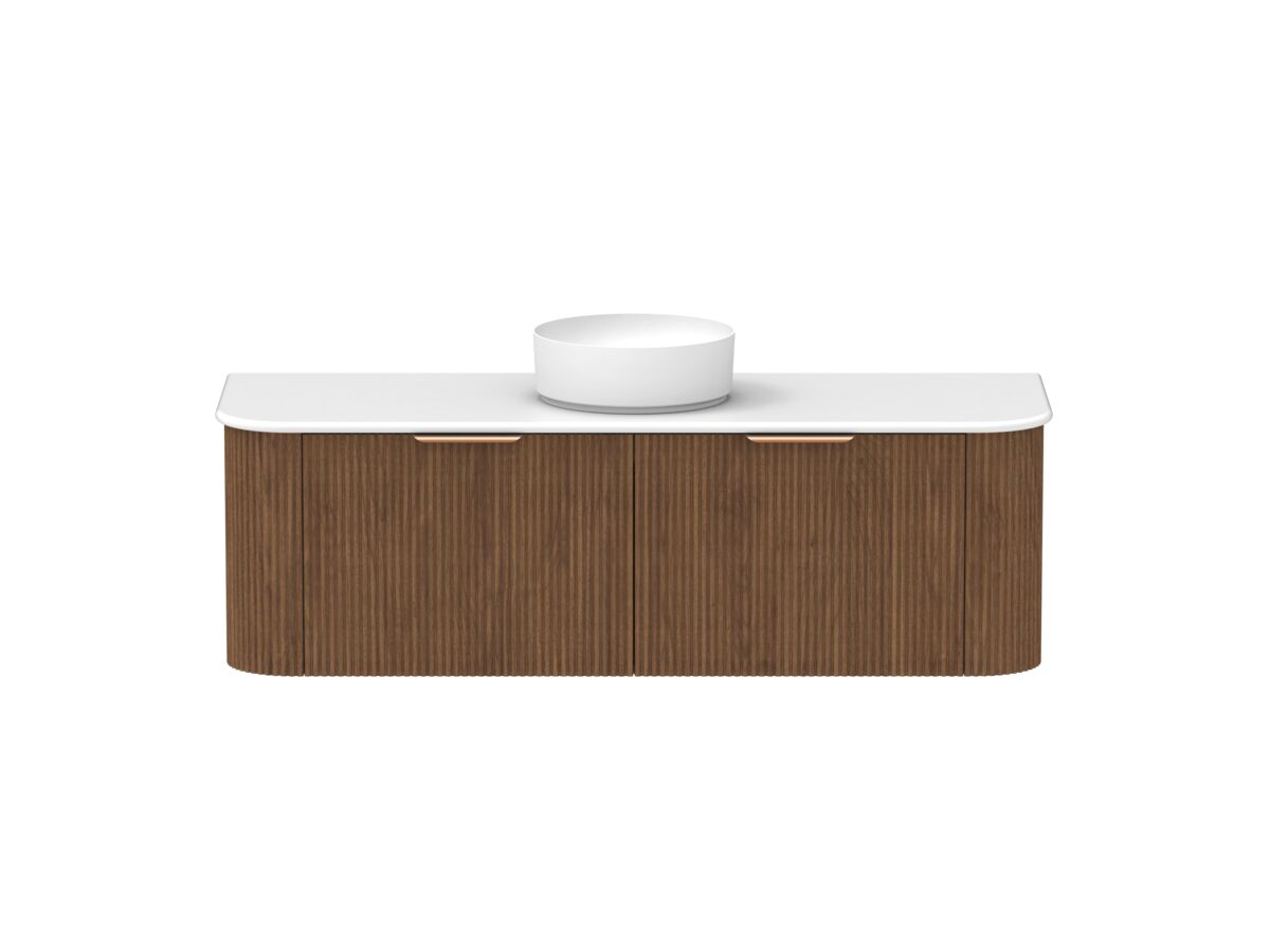 reece Kado Neue Fluted Double Curve All Door 1500mm Wall Hung Vanity Centre Basin 20mm Cherry Pie Top