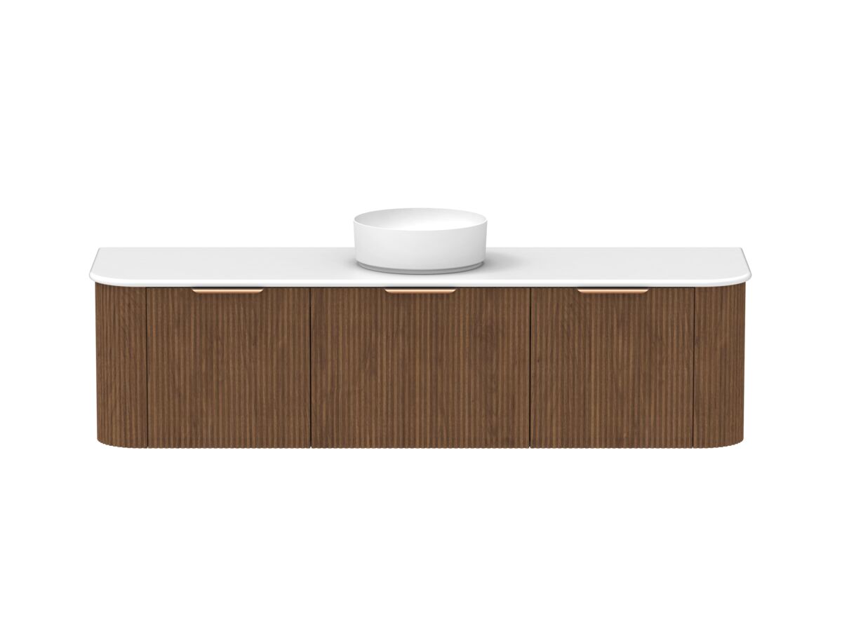 reece Kado Neue Fluted Double Curve All Door 1800mm Wall Hung Vanity Centre Basin 20mm Caesarstone Mineral Top