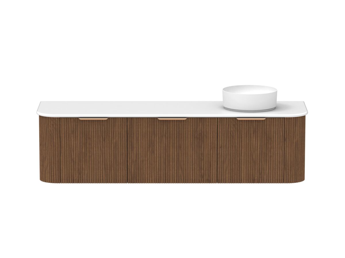 reece Kado Neue Fluted Double Curve All Door 1800mm Wall Hung Vanity Right Hand Basin 20mm Caesarstone Mineral Top