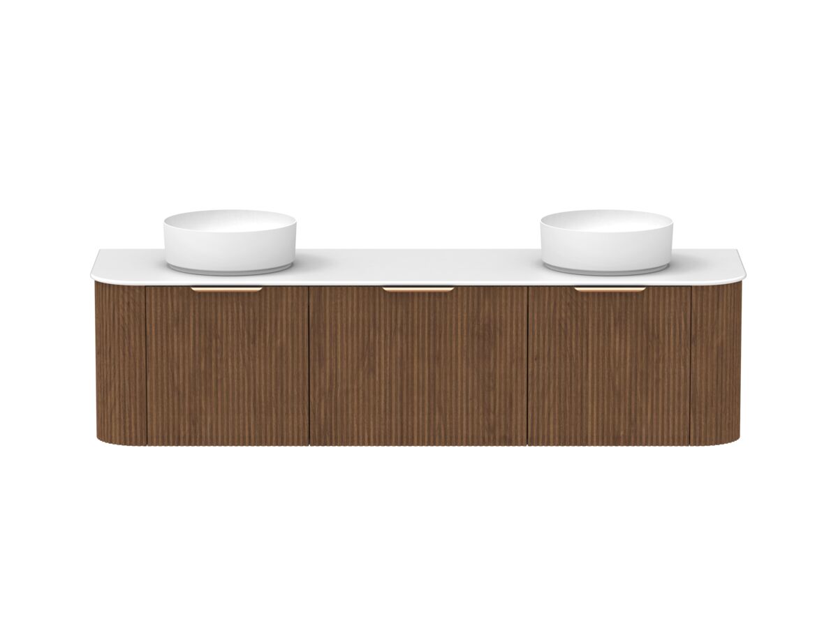 reece Kado Neue Fluted Double Curve All Door 1800mm Wall Hung Vanity Double Basin 12mm Durasein Top