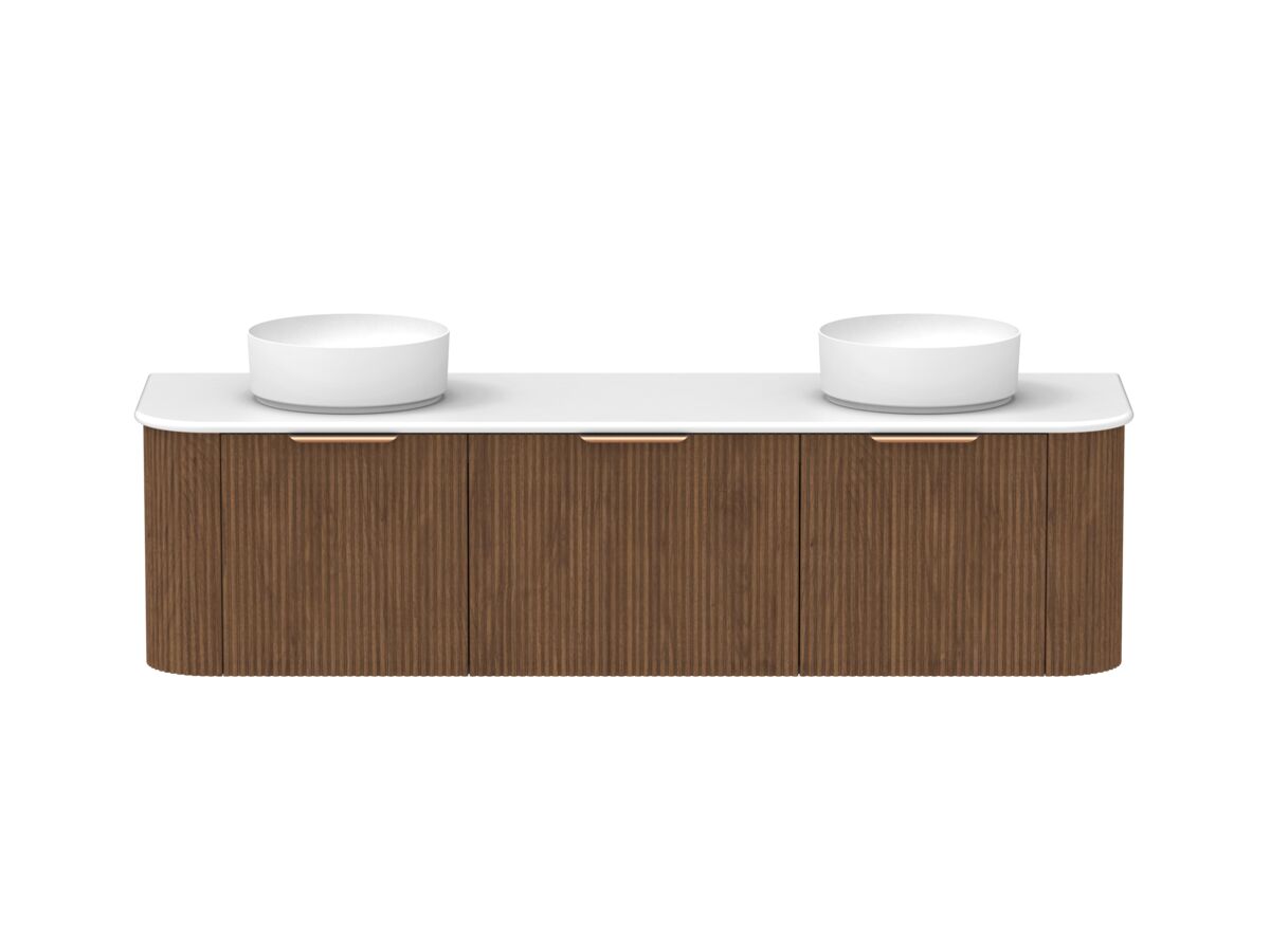 reece Kado Neue Fluted Double Curve All Door 1800mm Wall Hung Vanity Double Basin 20mm Caesarstone Mineral Top