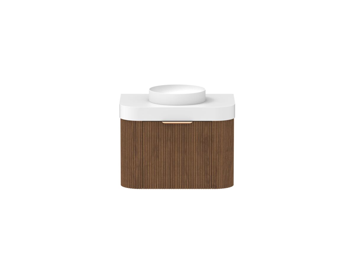 reece Kado Neue Fluted Double Curve All Door 750mm Wall Hung Vanity Centre Basin 90mm Durasein Top