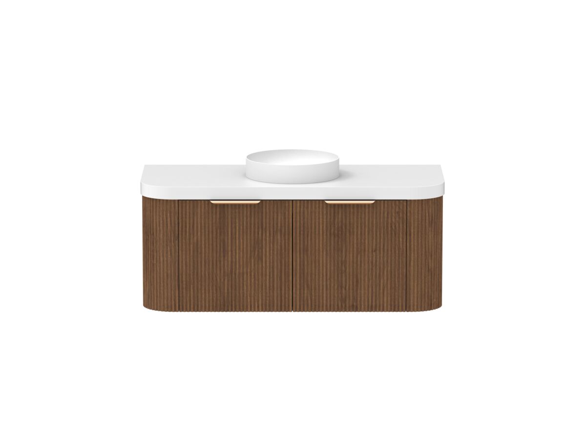 reece Kado Neue Fluted Double Curve All Drawer 1200mm Wall Hung Vanity Centre Basin 50mm Durasein Top