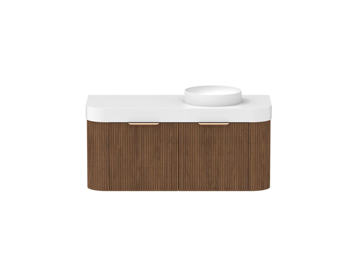 reece Kado Neue Fluted Double Curve All Drawer 1200mm Wall Hung Vanity Right Hand Basin 90mm Durasein Top