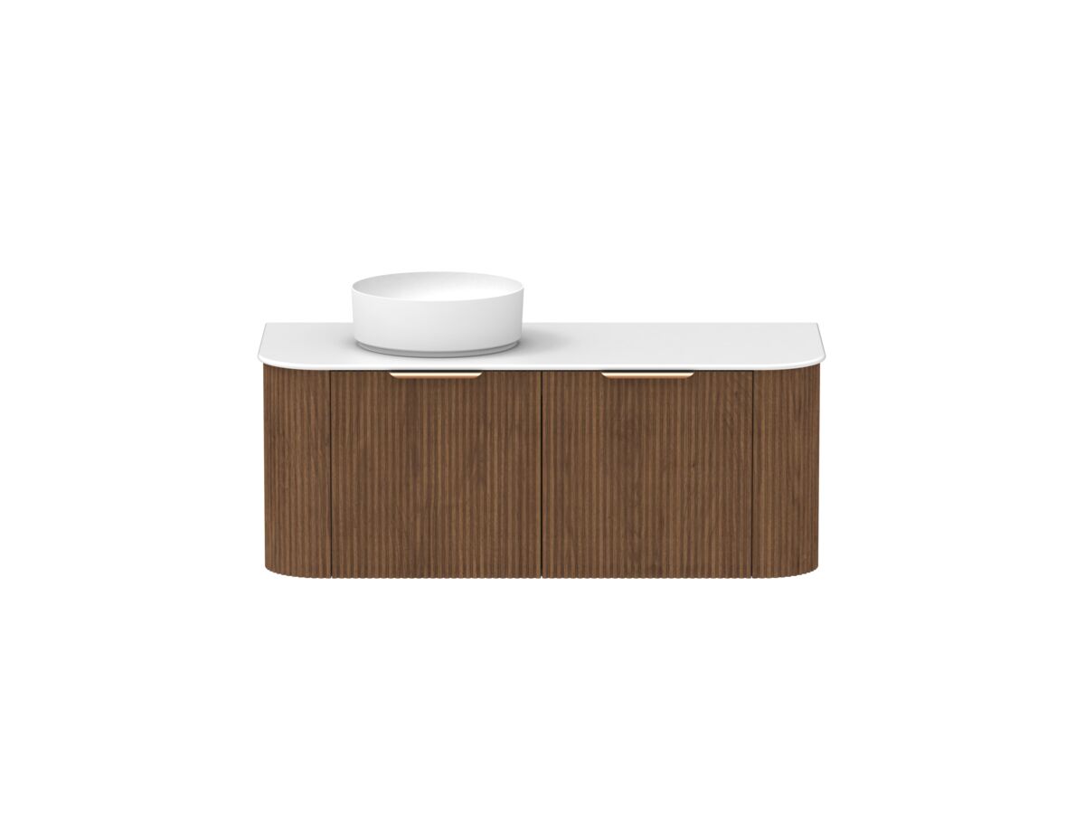 reece Kado Neue Fluted Double Curve All Drawer 1200mm Wall Hung Vanity Left Hand Basin 12mm Durasein Top