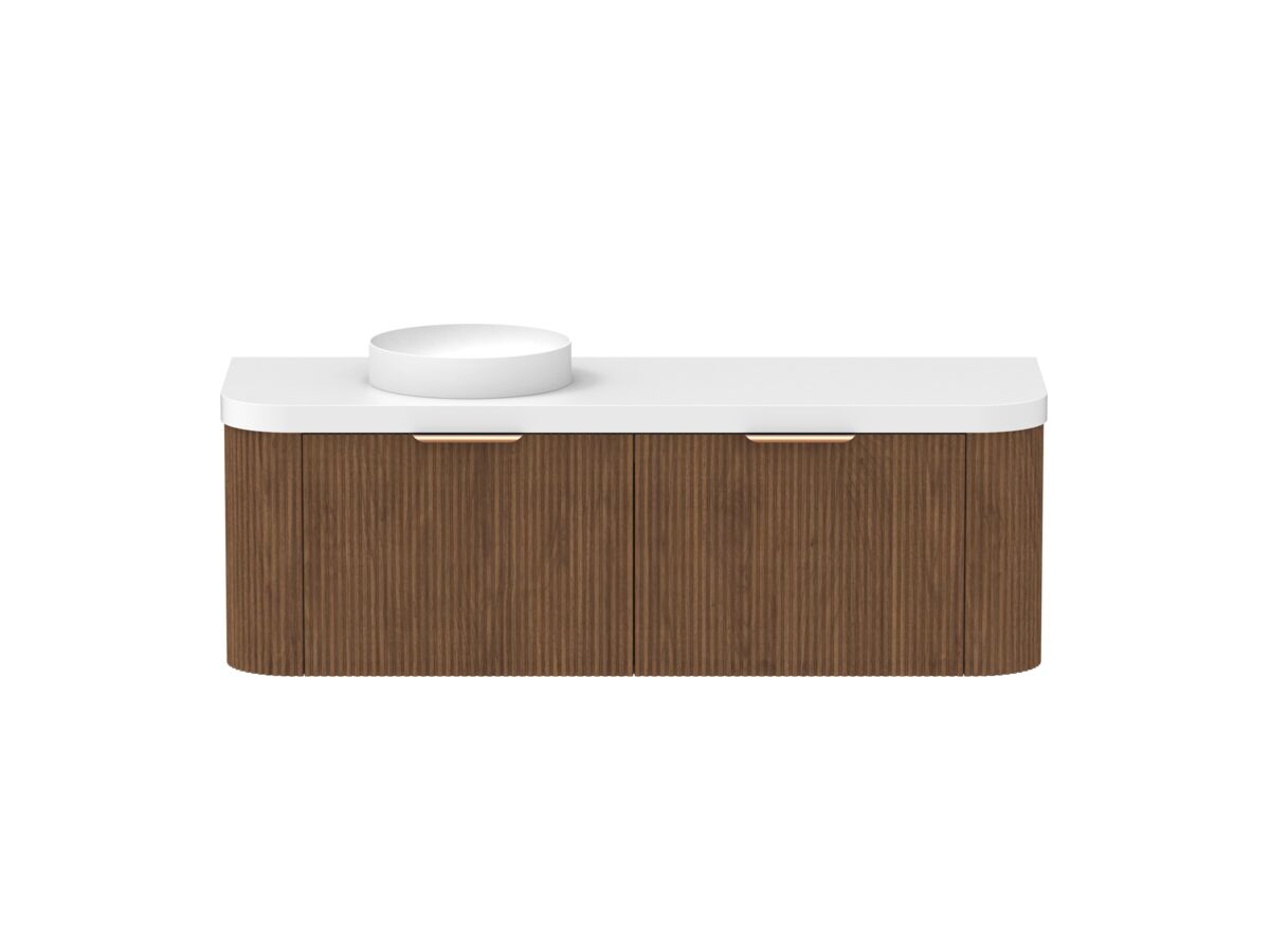 reece Kado Neue Fluted Double Curve All Drawer 1500mm Wall Hung Vanity Left Hand Basin 50mm Durasein Top